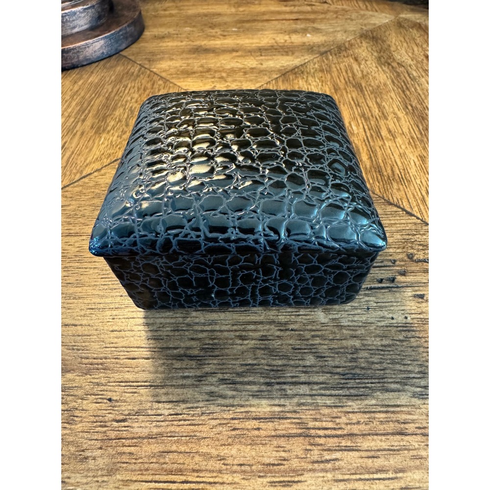 Tozai Home Black Crocodile Embossed Ceramic Decorative Trinket Box jewelry